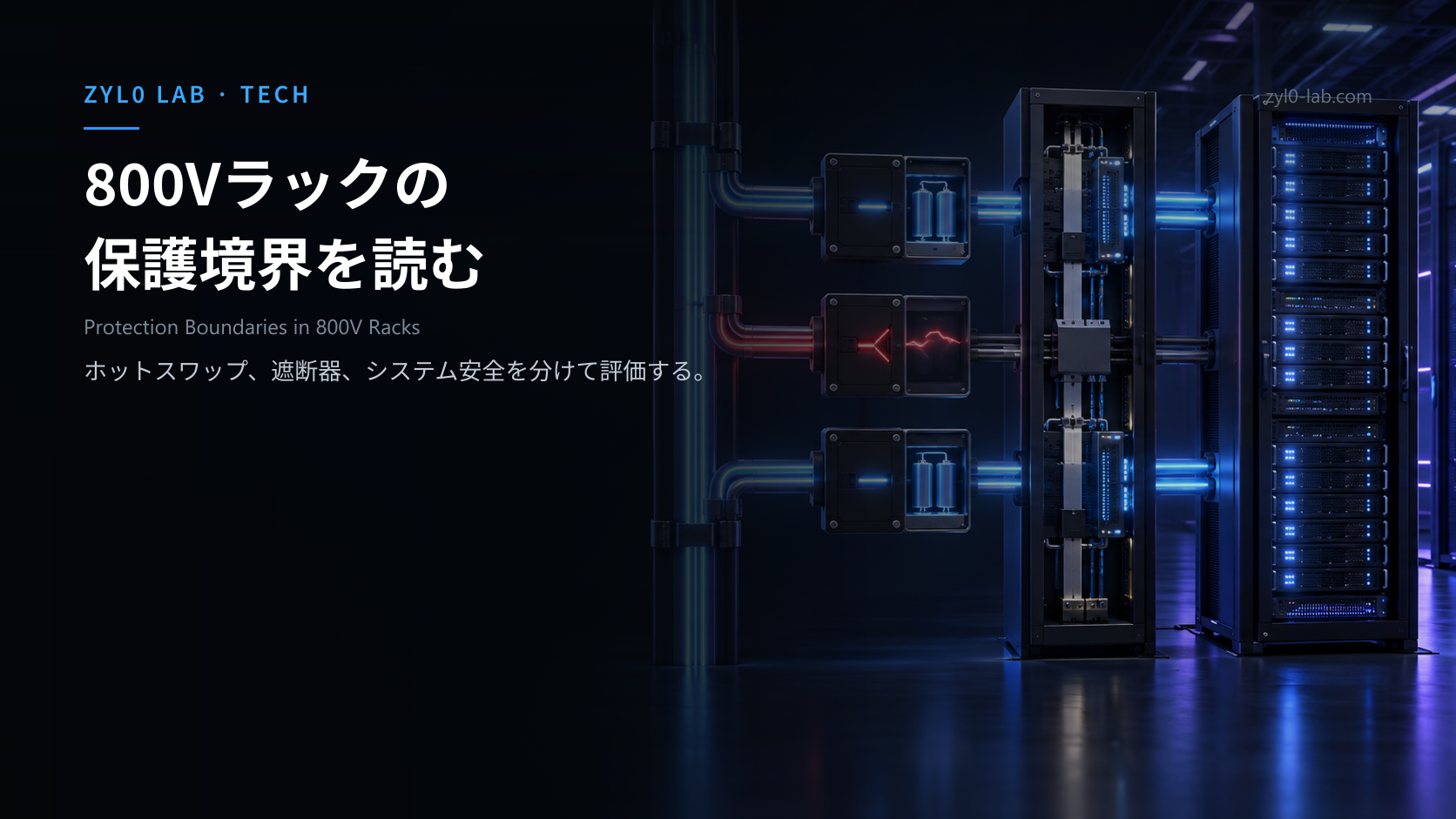 800V直流バスからラックへ至る経路で故障枝を遮断し健全枝を維持する概念図