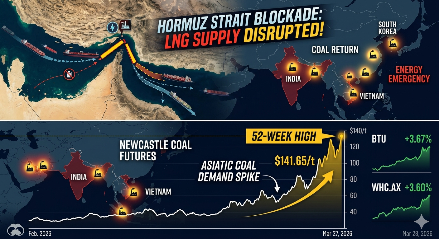 ホルムズ海峡封鎖とNewcastle石炭先物の急騰チャート